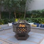 22" Hexagonal Shaped Iron Brazier Wood Burning Fire Pit Decoration for Backyard Poolside - Image 8