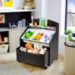 Dark Brown Multifunctional Kids Storage Cabinet with Large Capacity Toy Box and Display Shelf, Safe Rounded Corner Children Organizer for Toys Books - Image 5