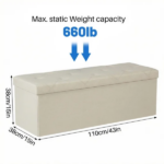 43 Inches Folding Storage Ottoman Bench, Storage Chest, Foot Rest Stool, Bedroom Bench with Storage, Beige (Shipment from Walmart) - Image 2