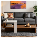 2-Tier Modern Geometric Coffee Table Engineered Wood Low Center Table with Storage Shelf, Waterproof Surface Cross Base Accent Table for Living Room Tea Game Work - Brown & White - Image 10