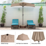 9FT Outdoor Half Patio Umbrella - Balcony Furniture, Beige - Image 5