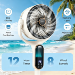 Adjustable Height Standing Fan with Remote Control, 8 Speed Quiet Floor Fan LED Touch Panel 12H Timer Oscillating Pedestal Fan for Home Bedroom Office - Image 8