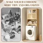 2-Door 3-Tier Toilet Cabinet Particleboard Melamine-Faced Bathroom Vanity Bathroom Cabinet with Rattan Surface 23.62*8.66*66.93in Natural Wood - Image 9