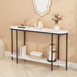 Same Code 40085878 Console Table 2 Tier Narrow Entryway Table with Storage Shelves Faux Marble Narrow Table for Living Bedroom Hallway Office Easy Assembly, Black & White - Image 12