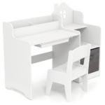 Kids Table and Chair Set with Storage Drawers House-Shaped Study Desk for Playroom Bedroom- White - Image 2