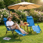 Same Code 75407956 Folding Chaise Lounge Chair for Outdoor, 2-in-1 Portable Tanning Chair with Pillow, Adjustable Recliner Chair for Beach Camping Pool, Blue - Image 29