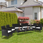2pcs Arm Chairs 1pc Love Seat & Tempered Glass Coffee Table Rattan Sofa Set Black - Image 74