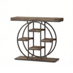 Industrial Sofa Table 39.4" Console Table with Storage Shelves Rustic Oak Finish for Living Room Hallway - Image 2