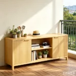 Not selling on Amazon Fluted Double Door Tall TV Stand for TVs up to 70 Inch, Mid Century Media Console Cabinet with Adjustable Open Storage Compartment, Wood Entertainment Center 58.07"L×15.75"D×24.80"H for Living Room Bedroom, Natural Wood - Image 4
