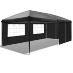 10'x20' Instant Pop Up Canopy Tent Black, 6 Panels 2 Doors 4 Mesh Windows, 28/22mm Powder Coated Steel Frame, 10x20mm Crossbar, 210D Oxford Folding Outdoor Tent with Carry Bag No Sandbags - Image 20