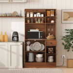 Multifunctional Kitchen Cupboard with Adjustable Shelves, Stemware Rack & Drawer, Anti-Toppling Design - Image 7