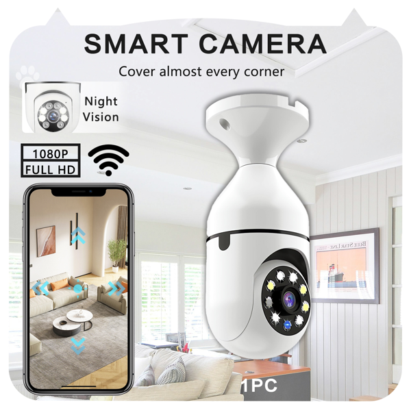 Light Bulb Security Camera Outdoor 2packs HD Wireless 5GHz/2.4GHz WiFi Home IP Cameras E27 360 Degree Panoramic,Motion Detection and Alarm,Two-Way Audio,Night Vision