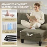 U-Shaped Convertible Sectional Sofa with 2 Chaise Lounges, 4-Seater Modular Couch with Removable & Washable Chenille Covers, 111.4" L x 48.4" D x 33.1" H L-Shaped Couches for Living Room Apartment, Heavy Duty Plastic Legs, Khaki - Image 5