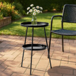 Patio Small Side Table, Round 2 Tier End Table, Metal Round Coffee Table for Indoor Outdoor, Black - Image 8