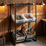 3-Tier Adjustable Tilt Beer Crate Storage Rack, Heavy Duty Metal Beverage Organizer with Hooks, Multi-Angle Drink Holder Shelf for Home Bar Garage - Image 2