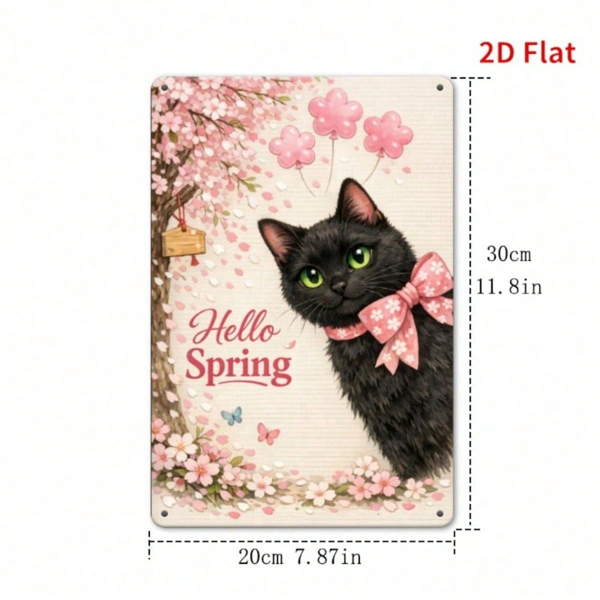 254e391b-6ada-4aa3-87e8-06f880323928.png CIFbuy Hello Spring Cherry Blossom Black Cat Metal Plaque, Vintage 2D Flat Print Wall Art, Waterproof Rust Resistant Sign For Home Deco TikTok, TikTok, t Wall Art Self-pickup Logiopics - Image 1