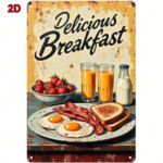 CIFbuy 1PC 8x12 Inch Vintage Metal Sign, Fried Eggs Bacon Toast Breakfast Wall Art, Waterproof Rustproof Iron Plaque, Retro Kitchen Dec TikTok, TikTok, Dec Self-pickup Logiopics - Image 5
