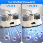 72000 Times/Min Tapping Mattress Vacuum Cleaner with UV-C Sanitizing Light, 9000PA & 15000PA Dual Suction Cordless Dust Mite Remover with Double Dust Cup - Image 2