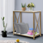 Same Code 95305852 2-Tier Console Table, Gold Sofa Entry Table with White Top and Gold Metal Frame for Home - Image 15