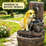 22" 3-Tier Puppy Themed Resin Garden Fountain: Rustic Brown Outdoor Water Fountain with LED Lights & Adjustable Flow - Image 7