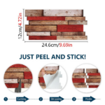 12-Piece Set of Retro Red Shaped Wood-Grain Self-Adhesive Wallpaper (PVC, Waterproof, Oil-Resistant, Removable Without Leaving Residue) – Country Style for Kitchen and Bathroom; Can Be Cut to Size for Wall Decoration - Image 8