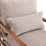 Cloud Shaped Indoor Leisure Chair with Solid Wood Armrest, Metal Frame, Chenille Fabric Accent Chair with Lumbar Pillow, Single Sofa Chair Khaki - Image 11