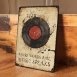CIFbuy 1pc Vintage Music Speaks Louder Than Words Metal Wall Art, Wall Art, Retro Vinyl Record Sign With Red Label, Label, Heavy Duty Aluminum Music Not LouikTok, LouikTok, ith Red Label Self-alckup LogiopNotrd Sign - Image 6