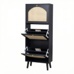 Rattan-fronted 3-tier shoe cabinet, particleboard, 54*24*135 cm, black - Image 10