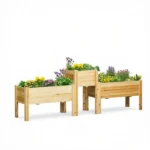 Set of 3 Natural Wooden Elevated Planter Boxes with Legs & Liner for Vegetables, Herbs & Flowers - Image 2