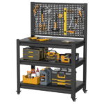 Work Bench with Pegboard,Heavy Duty 3000lbs Capacity Workbench with Wheels Adjustable Shelves,Tool Cart,Work Table for Garage Warehouse47.2"H*33.46"W*18"D