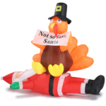 Replace 57412109 4.9 FT Lighted Christmas Inflatable Decoration, Inflatable Turkey Sitting on Santa Claus, Funny Blow Up Yard Decorations with Built-in LED Lights for Holiday Party Front Yard Lawn Garden Decor - Image 3