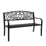 50" Outdoor Welcome Backrest Cast Iron Bench - Image 9