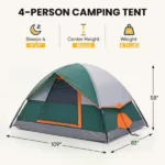 4 Person Waterproof Camping Tent with Rainfly, Easy Setup Dome Tent with Mesh Windows & Skylights, Lightweight Portable Tent for Outdoor Camping, Festivals & Backyard, Green (Shipment from Walmart) - Image 2