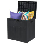 33gal Square Wood & Rattan Plastic Garden Storage Box Gray - Image 6