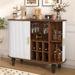 39" Fluted Liquor & Coffee Bar Cabinet with 6 Wine Racks and 3 Glass Holders, Mid-Century Modern Bar Cabinet with A Large Storage Drawer ,4 Hidden Storage Space on the Side , White - Image 18