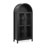 A high arched storage cabinet with a lamp, a modern retro-style wooden storage cabinet with adjustable glass partitions, suitable for use as a multi-functional cabinet in kitchens-Black - Image 3