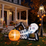 7ft Inflatable Halloween Decor with Lying Skeleton, 7 Built-in LED Lights, Black & White, 12V 1250mA US Power Adapter - Image 10