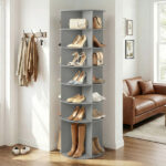 7-tier, 360° rotating wood-plastic composite shoe rack, 60*60*184cm, gray - Image 14