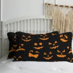 Halloween Pumpkin Face Quilt Set Girly Jack O Lantern Design All Season, Lightweight, Coverlet Bedspread Bedding, 2 Matching Shams, Orange Black, Queen(90"x90"), 3 Piece - Image 7