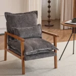 Cloud Shaped Indoor Leisure Chair with Solid Wood Armrest & Solid Wood Frame, Chenille Fabric Accent Chair with Lumbar Pillow, Single Sofa Chair Dark Grey - Image 20