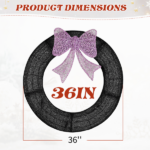 36in Pre-lit Outdoor Christmas Wreath Decoration, Lighted Metal Wreath with Purple Bow, Remote Control LED Lights with Timer, for Front Door Gate Wall Indoor Outdoor Holiday Party - Image 2