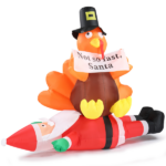 Replace 57412109 4.9 FT Lighted Christmas Inflatable Decoration, Inflatable Turkey Sitting on Santa Claus, Funny Blow Up Yard Decorations with Built-in LED Lights for Holiday Party Front Yard Lawn Garden Decor - Image 2