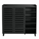Shoe cabinet with 2 doors, 5 open compartments, and a tabletop with a back panel; made of MDF; 116*35.5*107cm; black - Image 11