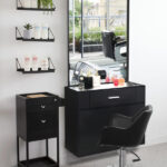 same code 75512472 15% E0 chipboard linen top 1 drawer 1 door with mirror Salon cabinet black - Image 9