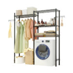 The Washer and Dryer Storage Shelf Wire Garment Rack Heavy Duty Clothes Rack Laundry Room Drying Rack Bathroom Space Saving Rack Closet Organizer Metal Garment Rack Portable Clothes Hanger Home Shelf - Image 6