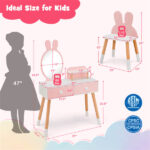 2-in-1 Kids Vanity Table Set with Detachable Mirror, Pink Dressing Table with Storage Shelf & Drawers for Girls - Image 6