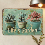 CIFbuy Vintage Life Garden Metal Tin Sign 12x8 Inch Rustic Succulent Wall Art, Teal Pink Accents Waterproof Rustproof Home Decor Plaque TikTok, TikTok, aque Self-pickup Logiopics - Image 5