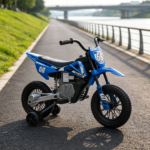 Blue 12V Kids Electric Motorcycle – Twist Handle Throttle, Safety Training Wheels, Rear Suspension System, Music Playback - Image 5