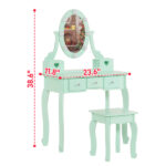 Kids Vanity Set with Mirror and Lights and Stool, 5 Storage Drawers, Pretend Play Princess Makeup Desk Dressing Table and Stool Set for Little Girls Age 3+, Macaroon Green - Image 10