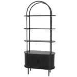 Arched Ceiling + 4-Layer Open Shelving + Double-Door Roller Shutter Display Case Display Rack with Black US Standard Socket (1USB+1Type-C) & Particleboard Melamine Veneer & Iron Pipe Spray Paint 31.5*13.78*70.87in Black - Image 4